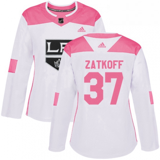 Womens Adidas Los Angeles Kings 37 Jeff Zatkoff Authentic WhitePink Fashion NHL Jersey