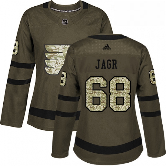 Womens Adidas Philadelphia Flyers 68 Jaromir Jagr Authentic Green Salute to Service NHL Jersey