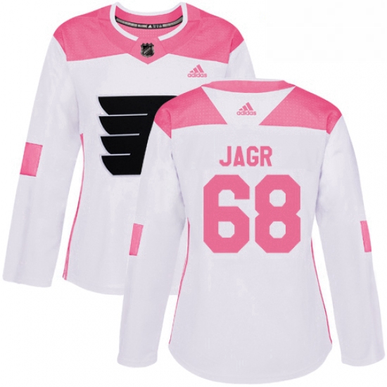 Womens Adidas Philadelphia Flyers 68 Jaromir Jagr Authentic WhitePink Fashion NHL Jersey