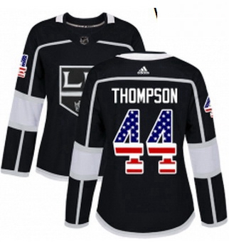 Womens Adidas Los Angeles Kings 44 Nate Thompson Authentic Black USA Flag Fashion NHL Jersey