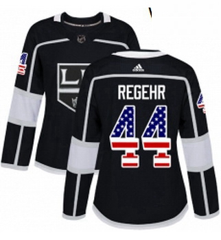 Womens Adidas Los Angeles Kings 44 Robyn Regehr Authentic Black USA Flag Fashion NHL Jersey