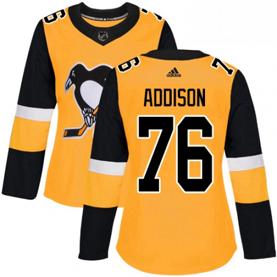 Womens Adidas Pittsburgh Penguins 76 Calen Addison Authentic Gold Alternate NHL Jersey