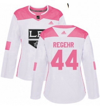 Womens Adidas Los Angeles Kings 44 Robyn Regehr Authentic WhitePink Fashion NHL Jersey