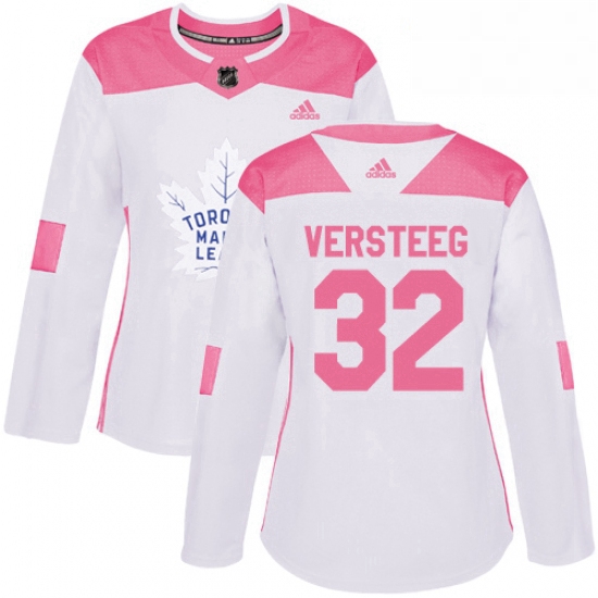 Womens Adidas Toronto Maple Leafs 32 Kris Versteeg Authentic WhitePink Fashion NHL Jersey