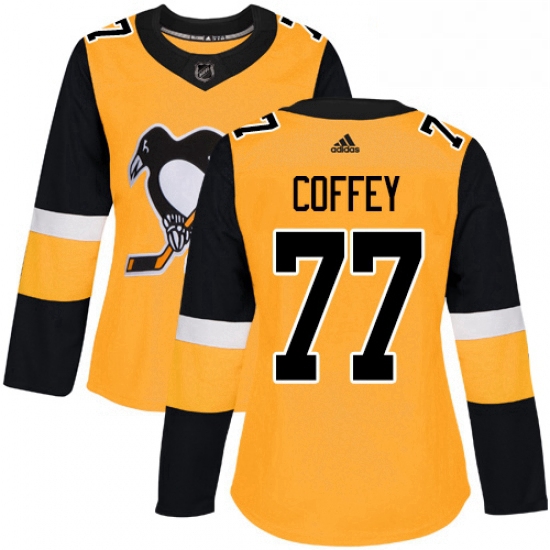 Womens Adidas Pittsburgh Penguins 77 Paul Coffey Authentic Gold Alternate NHL Jersey