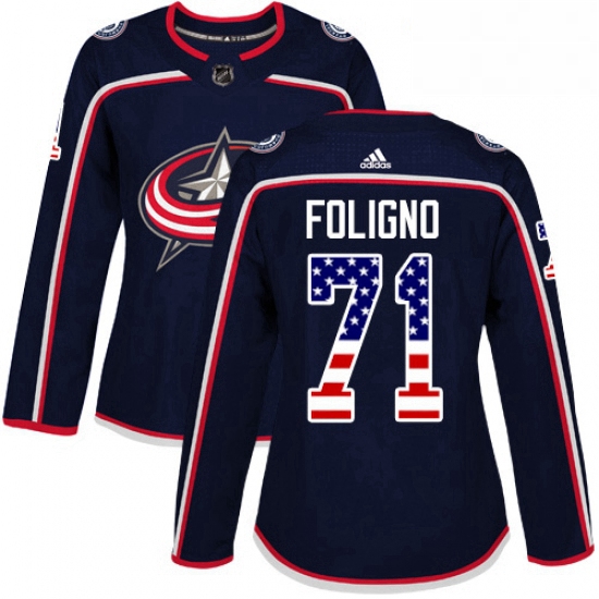 Womens Adidas Columbus Blue Jackets 71 Nick Foligno Authentic Navy Blue USA Flag Fashion NHL Jersey