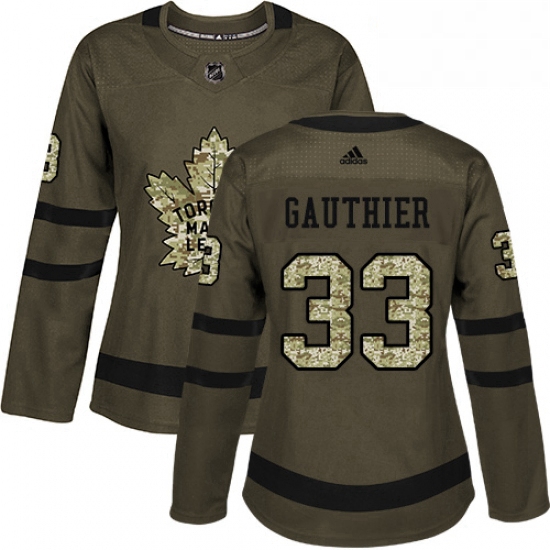 Womens Adidas Toronto Maple Leafs 33 Frederik Gauthier Authentic Green Salute to Service NHL Jersey