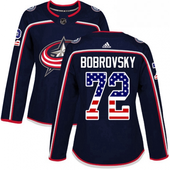 Womens Adidas Columbus Blue Jackets 72 Sergei Bobrovsky Authentic Navy Blue USA Flag Fashion NHL Jer