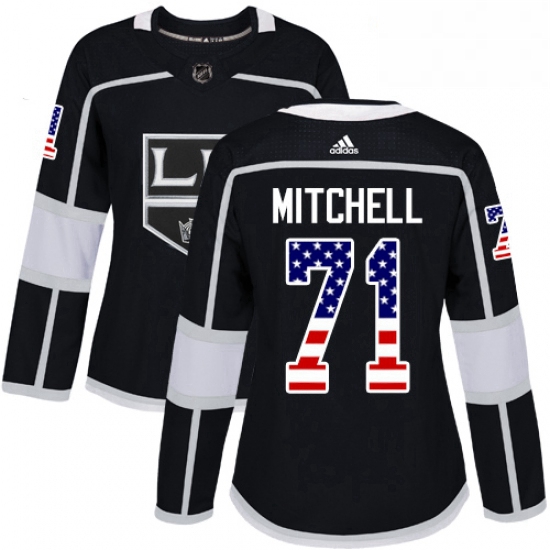 Womens Adidas Los Angeles Kings 71 Torrey Mitchell Authentic Black USA Flag Fashion NHL Jersey