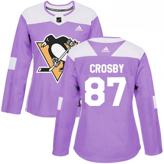 Womens Adidas Pittsburgh Penguins 87 Sidney Crosby Authentic Purple Fights Cancer Practice NHL Jerse