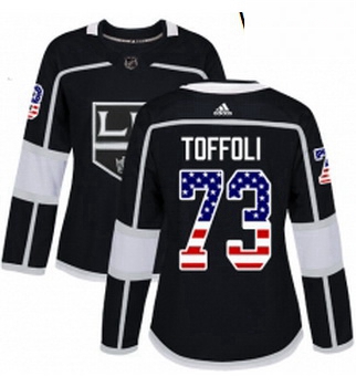 Womens Adidas Los Angeles Kings 73 Tyler Toffoli Authentic Black USA Flag Fashion NHL Jersey