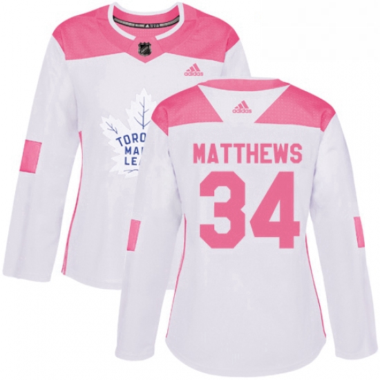 Womens Adidas Toronto Maple Leafs 34 Auston Matthews Authentic WhitePink Fashion NHL Jersey