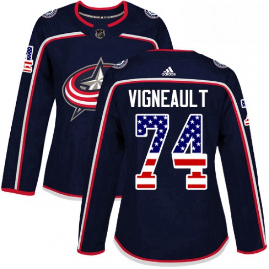 Womens Adidas Columbus Blue Jackets 74 Sam Vigneault Authentic Navy Blue USA Flag Fashion NHL Jersey