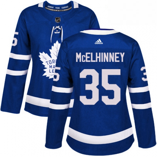 Womens Adidas Toronto Maple Leafs 35 Curtis McElhinney Authentic Royal Blue Home NHL Jersey