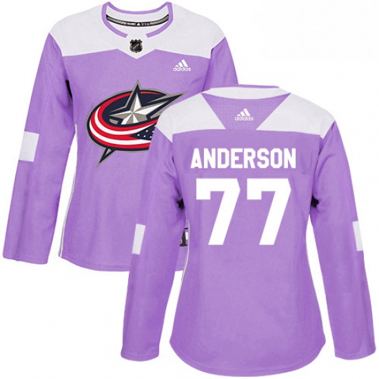 Womens Adidas Columbus Blue Jackets 77 Josh Anderson Authentic Purple Fights Cancer Practice NHL Jer