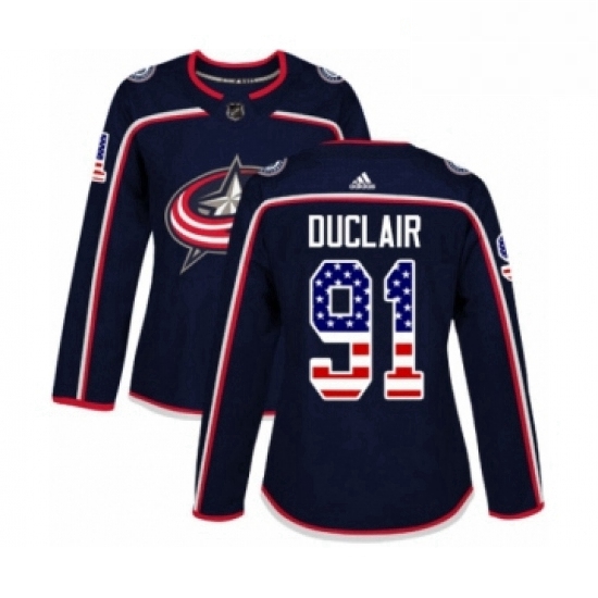 Womens Adidas Columbus Blue Jackets 91 Anthony Duclair Authentic Navy Blue USA Flag Fashion NHL Jers