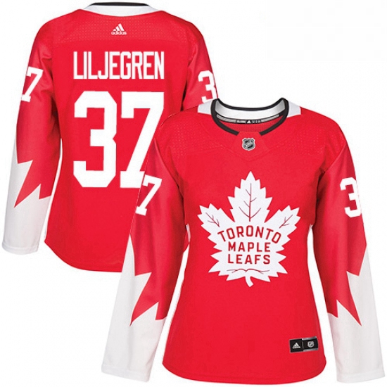 Womens Adidas Toronto Maple Leafs 37 Timothy Liljegren Authentic Red Alternate NHL Jersey