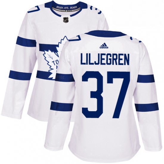 Womens Adidas Toronto Maple Leafs 37 Timothy Liljegren Authentic White 2018 Stadium Series NHL Jerse