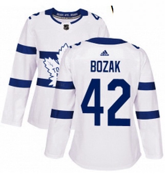 Womens Adidas Toronto Maple Leafs 42 Tyler Bozak Authentic White 2018 Stadium Series NHL Jersey