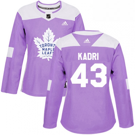 Womens Adidas Toronto Maple Leafs 43 Nazem Kadri Authentic Purple Fights Cancer Practice NHL Jersey