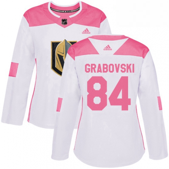 Womens Adidas Vegas Golden Knights 84 Mikhail Grabovski Authentic WhitePink Fashion NHL Jersey