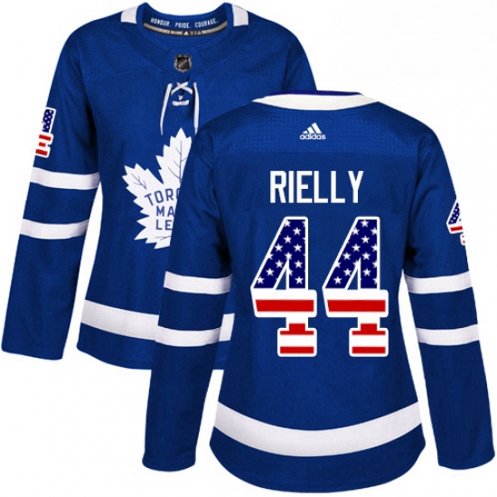 Womens Adidas Toronto Maple Leafs 44 Morgan Rielly Authentic Royal Blue USA Flag Fashion NHL Jersey