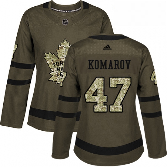 Womens Adidas Toronto Maple Leafs 47 Leo Komarov Authentic Green Salute to Service NHL Jersey