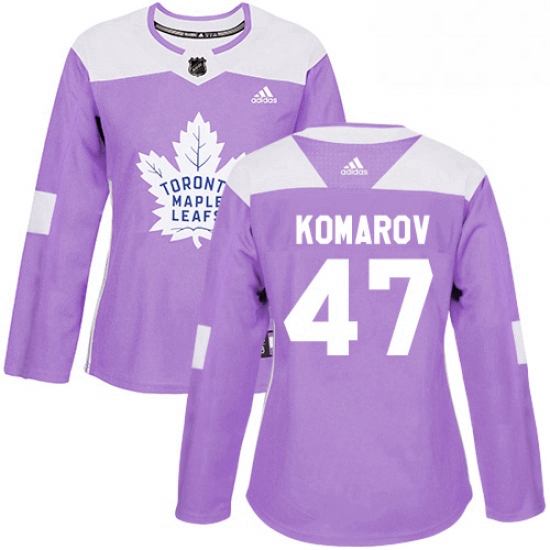 Womens Adidas Toronto Maple Leafs 47 Leo Komarov Authentic Purple Fights Cancer Practice NHL Jersey