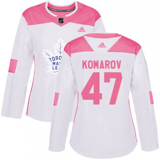 Womens Adidas Toronto Maple Leafs 47 Leo Komarov Authentic WhitePink Fashion NHL Jersey