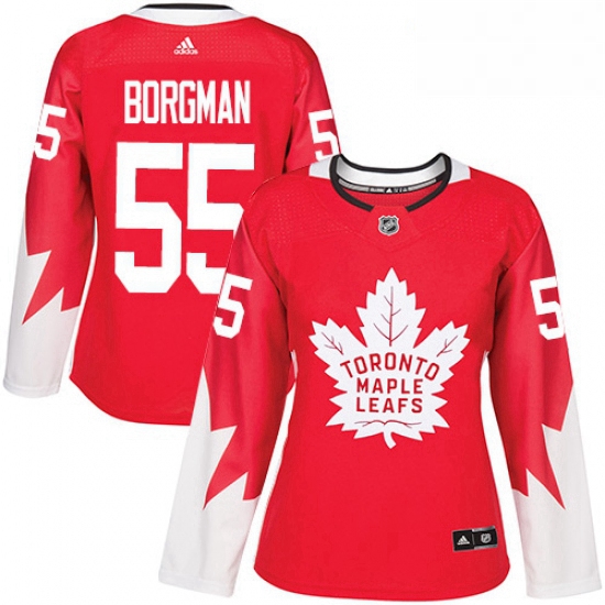 Womens Adidas Toronto Maple Leafs 55 Andreas Borgman Authentic Red Alternate NHL Jersey