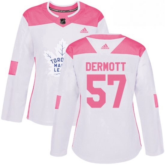 Womens Adidas Toronto Maple Leafs 57 Travis Dermott Authentic WhitePink Fashion NHL Jersey