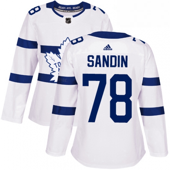 Womens Adidas Toronto Maple Leafs 78 Rasmus Sandin Authentic White 2018 Stadium Series NHL Jersey