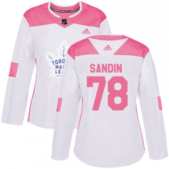 Womens Adidas Toronto Maple Leafs 78 Rasmus Sandin Authentic White Pink Fashion NHL Jersey