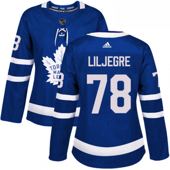 Womens Adidas Toronto Maple Leafs 78 Timothy Liljegren Authentic Royal Blue Home NHL Jersey