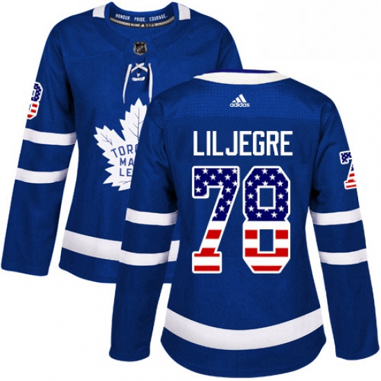 Womens Adidas Toronto Maple Leafs 78 Timothy Liljegren Authentic Royal Blue USA Flag Fashion NHL Jer