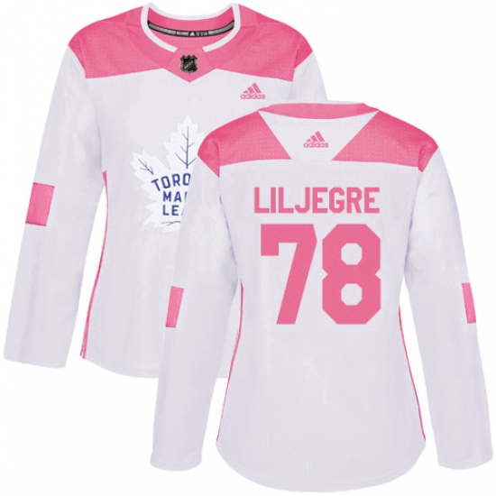 Womens Adidas Toronto Maple Leafs 78 Timothy Liljegren Authentic WhitePink Fashion NHL Jersey