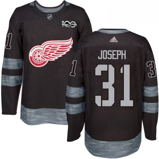 Mens Adidas Detroit Red Wings 31 Curtis Joseph Authentic Black 1917 2017 100th Anniversary NHL Jerse