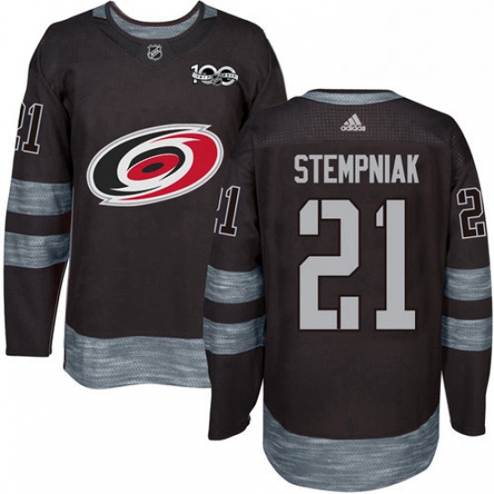 Mens Adidas Carolina Hurricanes 21 Lee Stempniak Authentic Black 1917 2017 100th Anniversary NHL Jer