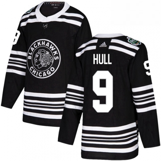 Mens Adidas Chicago Blackhawks 9 Bobby Hull Authentic Black 2019 Winter Classic NHL Jersey