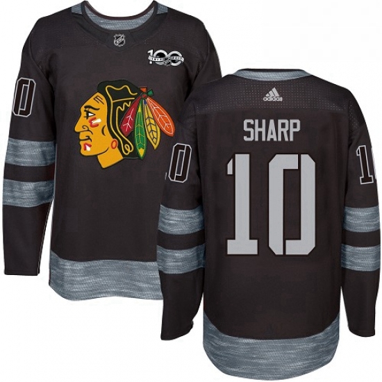 Mens Adidas Chicago Blackhawks 10 Patrick Sharp Authentic Black 1917 2017 100th Anniversary NHL Jers