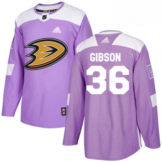 Mens Adidas Anaheim Ducks 36 John Gibson Authentic Purple Fights