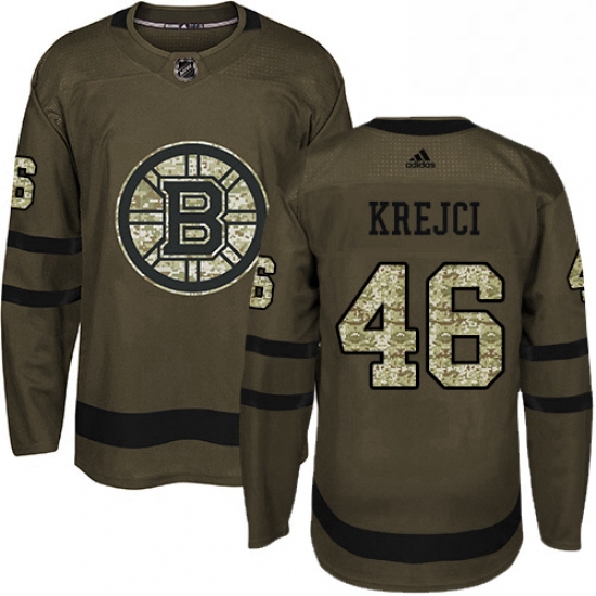 Mens Adidas Boston Bruins 46 David Krejci Authentic Green Salute