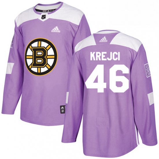 Mens Adidas Boston Bruins 46 David Krejci Authentic Purple Fights Cancer Practice NHL Jersey