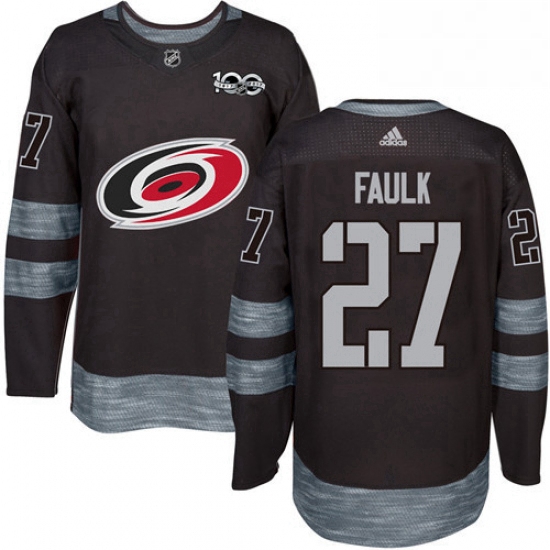 Mens Adidas Carolina Hurricanes 27 Justin Faulk Authentic Black 1917 2017 100th Anniversary NHL Jers