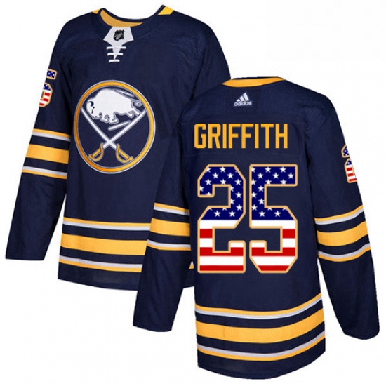 Mens Adidas Buffalo Sabres 25 Seth Griffith Authentic Navy Blue USA Flag Fashion NHL Jersey