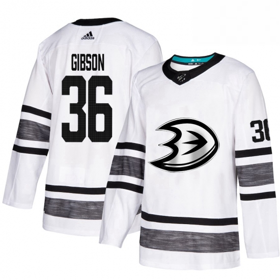 Mens Adidas Anaheim Ducks 36 John Gibson White 2019 All Star Game Parley Authentic Stitched NHL Jers