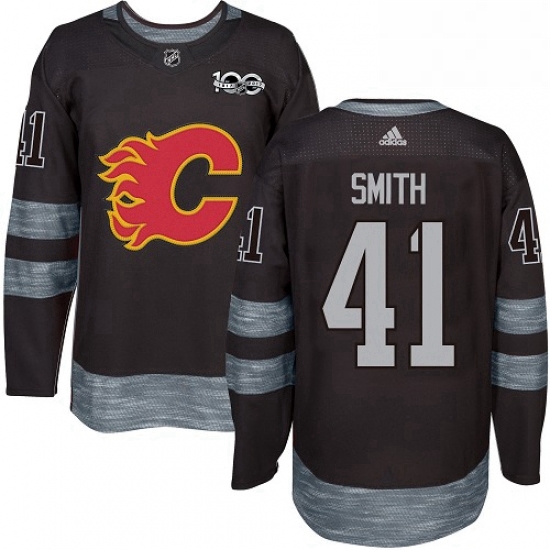 Mens Adidas Calgary Flames 41 Mike Smith Authentic Black 1917 20
