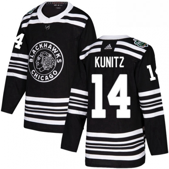 Mens Adidas Chicago Blackhawks 14 Chris Kunitz Authentic Black 2019 Winter Classic NHL Jerse