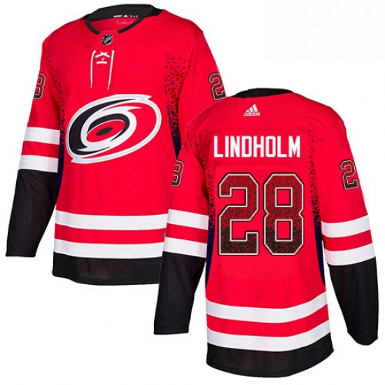 Mens Adidas Carolina Hurricanes 28 Elias Lindholm Authentic Red Drift Fashion NHL Jersey