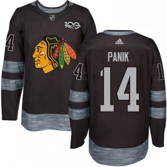 Mens Adidas Chicago Blackhawks 14 Richard Panik Authentic Black 1917 2017 100th Anniversary NHL Jers